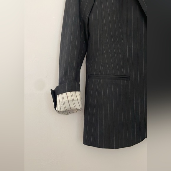 Theory Stretch Wool Metallic Pinstripe Blazer/ Career Gray Silver/Size 10 - Picture 3 of 10